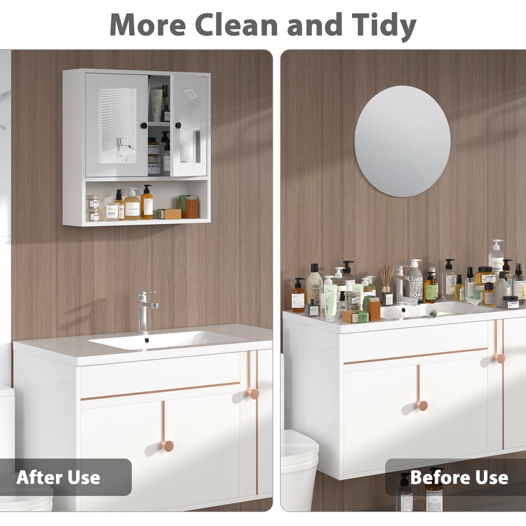 JOZ Medicine Cabinet With Mirror Bathroom Organizer, Double Door Wall Mounted Storage Mirror Cabinet with Adjustable Shelves, White