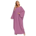 thumbnail image 2 of IBTOM CASTLE Muslim Dresses for Women, Long Sleeve Eid Islamic Prayer Jilbab Khimar Cardi Robe Middle East Maxi Abaya Dress Pink+Purple, 2 of 7