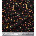 thumbnail image 1 of Soimoi Black Crepe Silk Fabric Floral,Cat & Giraffe Cartoon Print Fabric by The Yard 42 Inch Wide, 1 of 1