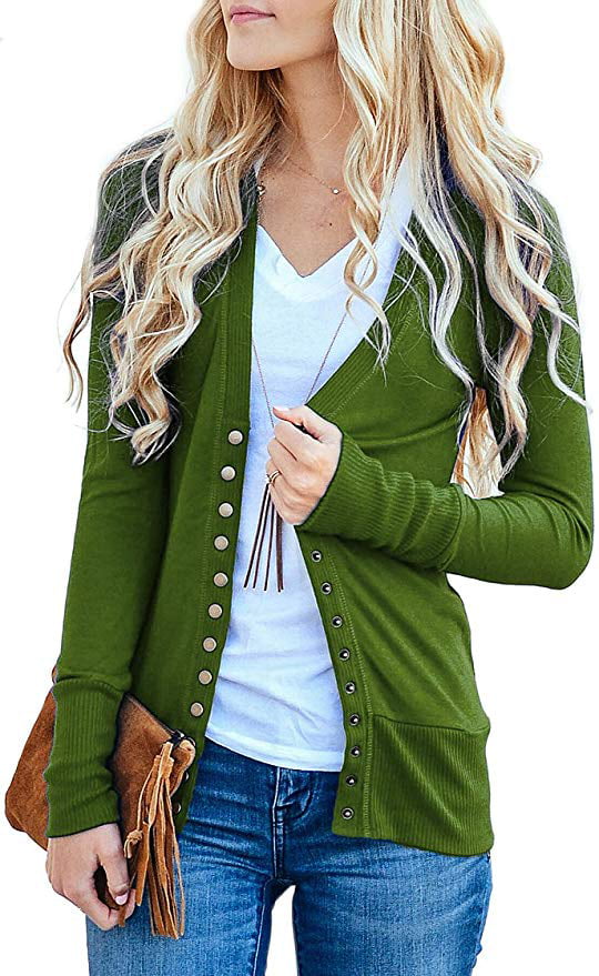 GIKING Womens V-Neck Button Down Knitwear Long Sleeve Basic Knit Cardigan Sweater with Pockets