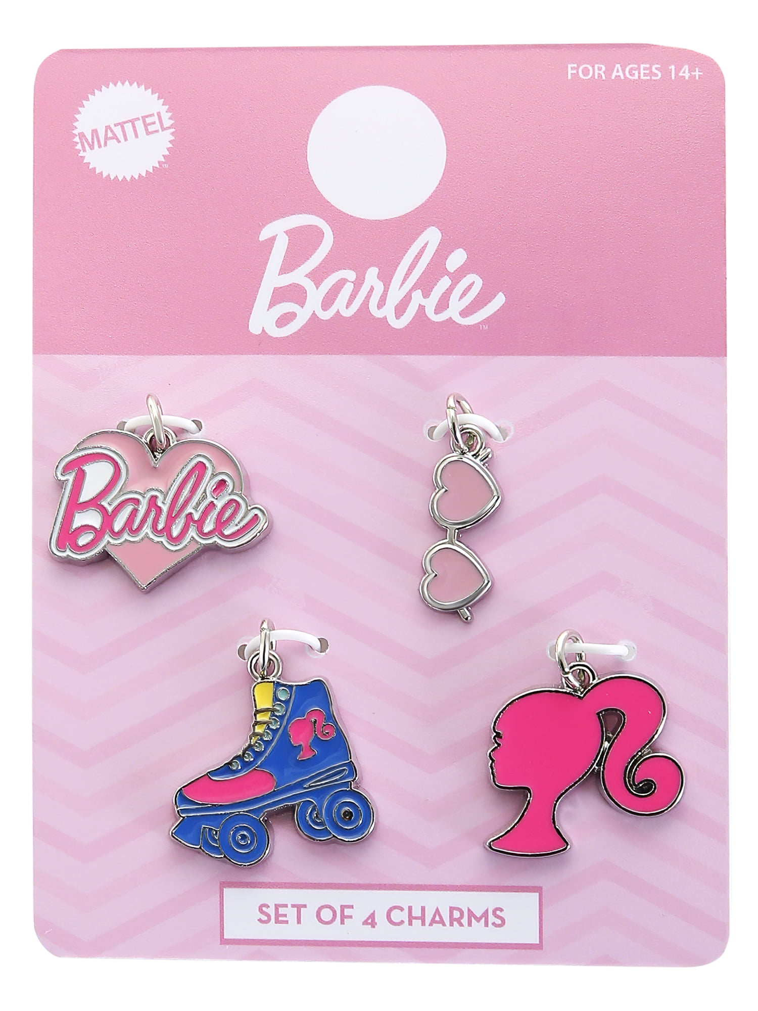 Mattel- Barbie Girl's/Tween 4-Piece Silver-Tone Metal, Enamel Charm Set
