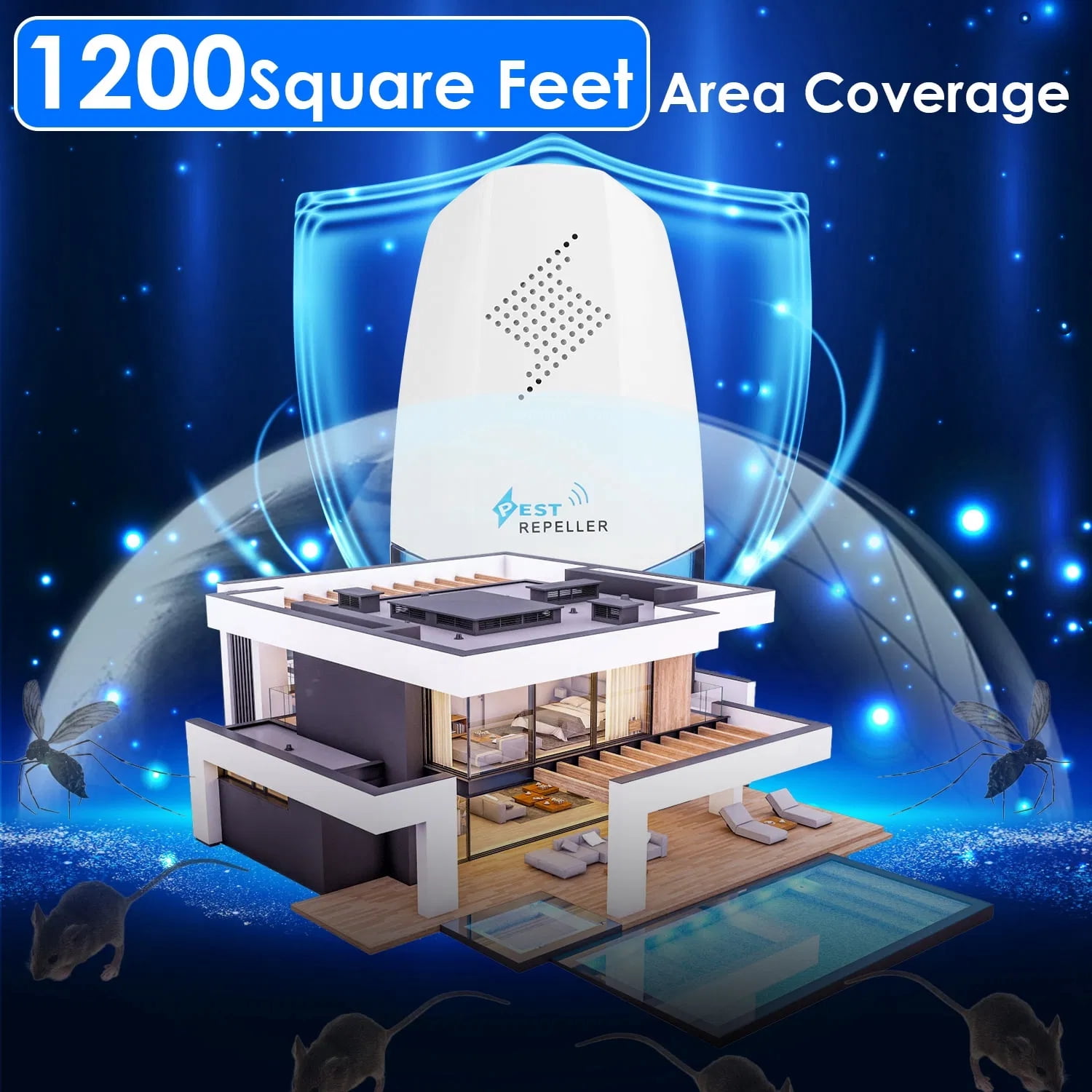 2PCS Ultrasonic Pest Repeller with Night Light, Plug In Pest Mice Repellent Indoor Roach Bed Bug Mouse Rodent Mosquito Killer for Bedroom Garage Warehouse Office