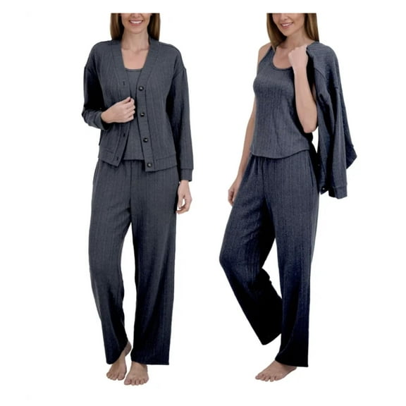 Live2Lounge Women's 3 Piece Textured Cable Knit Lounge Set (US, Alpha, Medium, Regular, Regular, Navy)