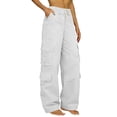 thumbnail image 3 of cocolona Womens Summer Casual High Waist Cargo Pants Elastic Waist Drawstring Wide Leg Vacation Beach Pants with Pockets, 3 of 5