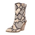thumbnail image 1 of VBARHMQRT Glitter Boots European and American Autumn and Winter Pointed Shaped Heel High Heel Women's Boots Pattern Contrast Color Medium Boots Short Boots Khaki, 1 of 7