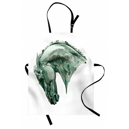 

Sculptures Apron Green Stain Horse Head with Mane Image Equestrian Camouflage Color Abstract Artwork Unisex Kitchen Bib Apron with Adjustable Neck for Cooking Baking Gardening Grey by Ambesonne