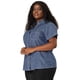 thumbnail image 4 of Women's Plus Size Shirt Short Sleeve Chest Pocket Button Down Denim Shirts Blue 1X, 4 of 7
