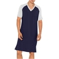 thumbnail image 3 of Bovxnpu Men's Nightshirt Short Sleeve Sleep Shirt Nightgown Short Sleeve Nightgown V Neck Raglan Sleepwear, 3 of 7
