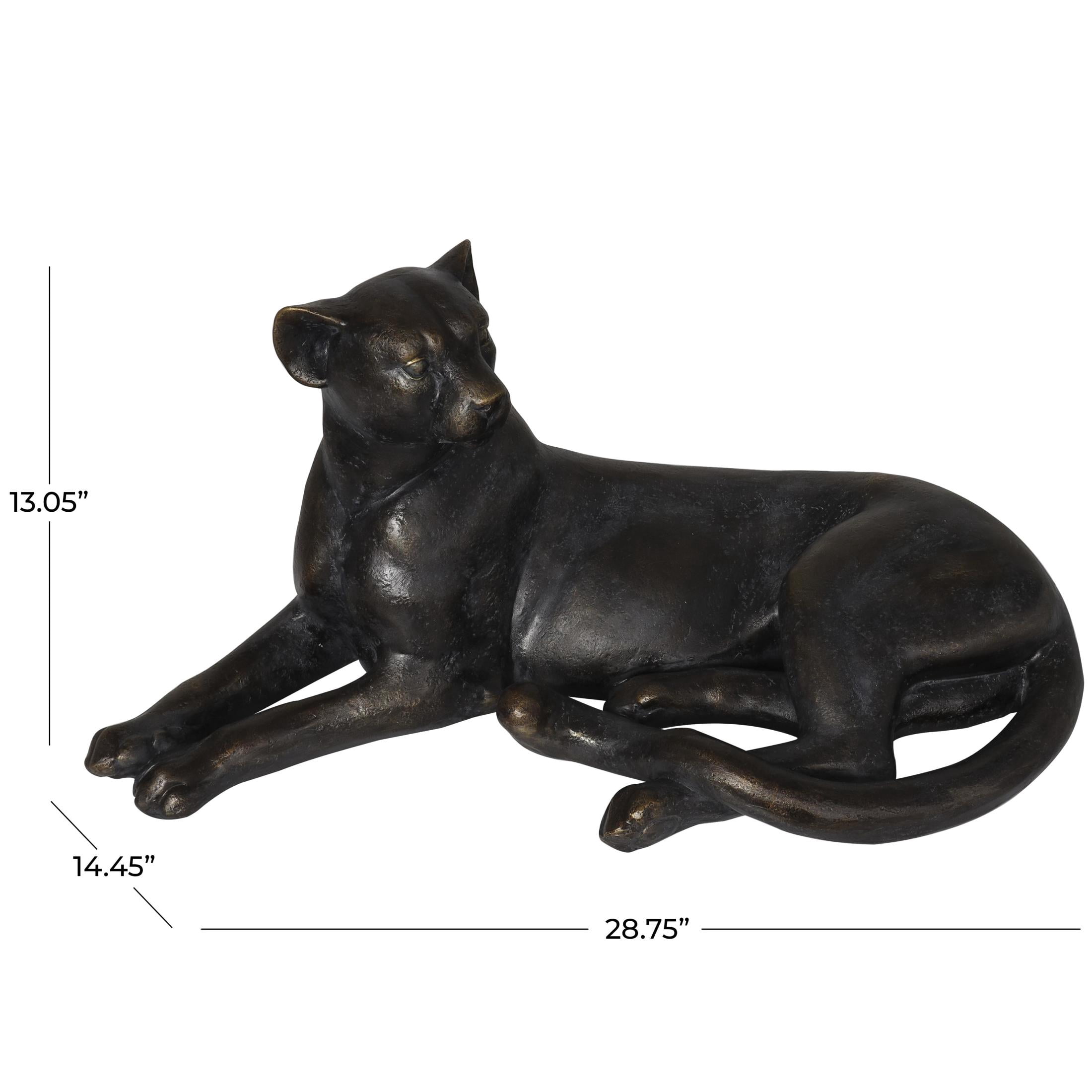 29" x 13" Black Polyresin Laying Leopard Sculpture, by DecMode