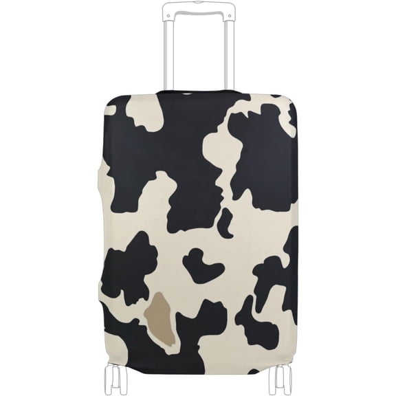 Beige Black Cow Print Suitcase Cover Elastic Washable Luggage Cover Protector for Travel Teen Boys Girls Women Men Fit 26-28 Inch Luggage