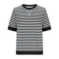 thumbnail image 4 of ATOYSOY Women's Loose Tops Regular Fit Trendy Stripe Tees Retro Causal Workout Comfy Round Neck Pullover Short Sleeve T Shirts Summer Saving for Girls Black L, 4 of 4