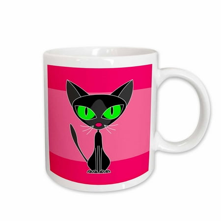 

3dRose Fancy Feline Black Cat Design in Pink Ceramic Mug 11-ounce