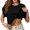 L0140 Black, variant on Womens Solid Color Built in Bra T-shirt Tops Short Sleeve Casual Shirts Fitted Basic Round Neck Top
