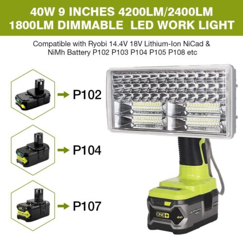 4200LM Cordless LED Work Light Powered by Ryobi 18V ONE+ Li-ion Ni-Cad Ni-Mh Battery, Ryobi 18V Flashlight Spotlight with 9" Zinc Alloy Lamp Cap, Use for Emergency, Camping, Hiking