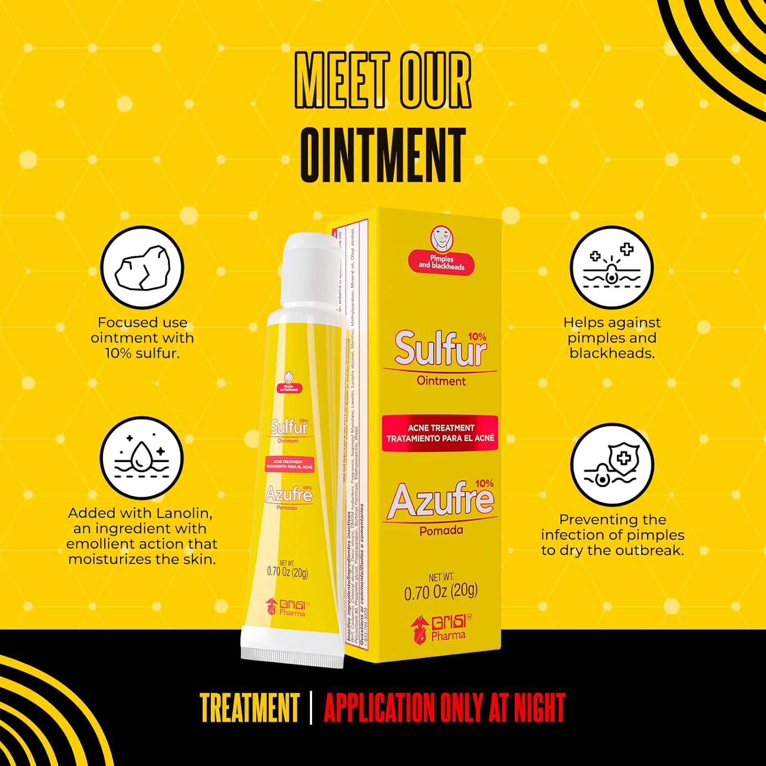 Grisi Sulfur Acne Treatment Ointment, Effective for Skin Conditions 0.7 oz Tube