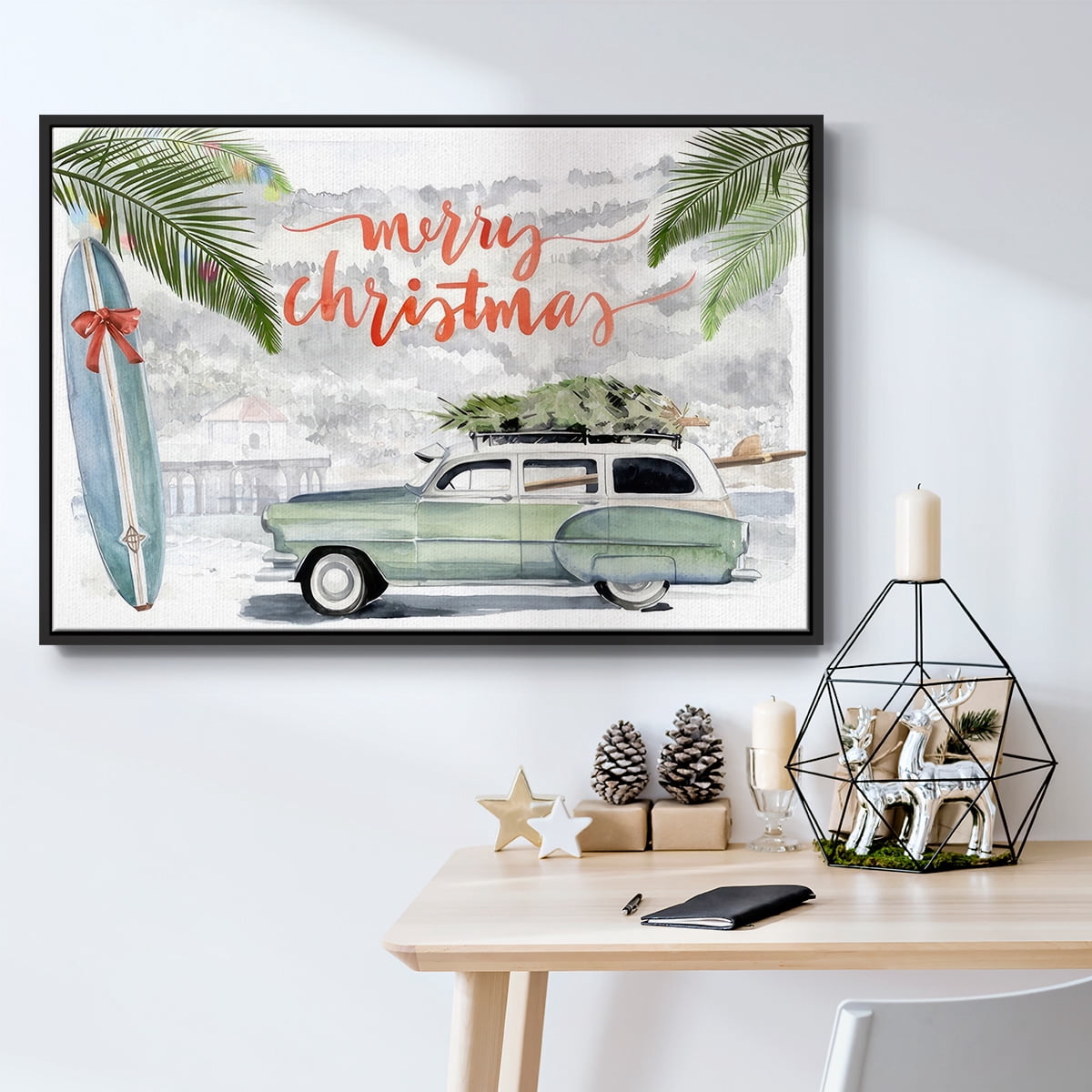 So Cali Christmas Collection A - Framed Gallery Wrapped Holiday Canvas - 17 x 25 - Black Frame