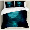 thumbnail image 1 of Space Duvet Cover Set, Moon on Starry Sky Universe Cosmos Space Themed Twilight Celestial Scenery, Decorative 3 Piece Bedding Set with 2 Pillow Shams, Queen Size, Petrol Blue, by Ambesonne, 1 of 3