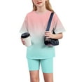 thumbnail image 2 of yillto Toddler Summer Outfits for Girls Crewneck Top Tshirt Biker Shorts Set 2 Piece Tracksuit 5-15 Years, 2 of 6