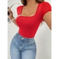 thumbnail image 6 of MOYIKO Square Neck Short Sleeve Bodysuits for Women Fitted Tops,Size S-XXL, 6 of 9