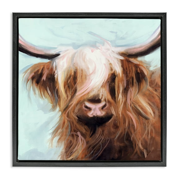Stupell Industries Long Haired Cattle Portrait Animals & Insects Painting Black Floater Framed Canvas Art Print Wall Art, 18 x 18