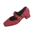 thumbnail image 2 of Miluxas Women Solid Color Pumps Shoe Closed Toe office Party Chunky Heel Mary Jane Shoes Wine 9(42), 2 of 9