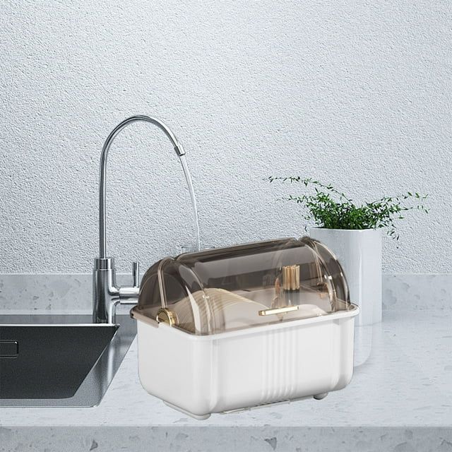 Dish Drying Rack with Lid Kitchen Drainer for Plates, Cups, Bowls Cutlery Covered Dish Rack Organizer for Countertop,Cabinet,Home Hotel Use Durable Tableware Dryer Tray(17.32*9.06*10.63Inch)