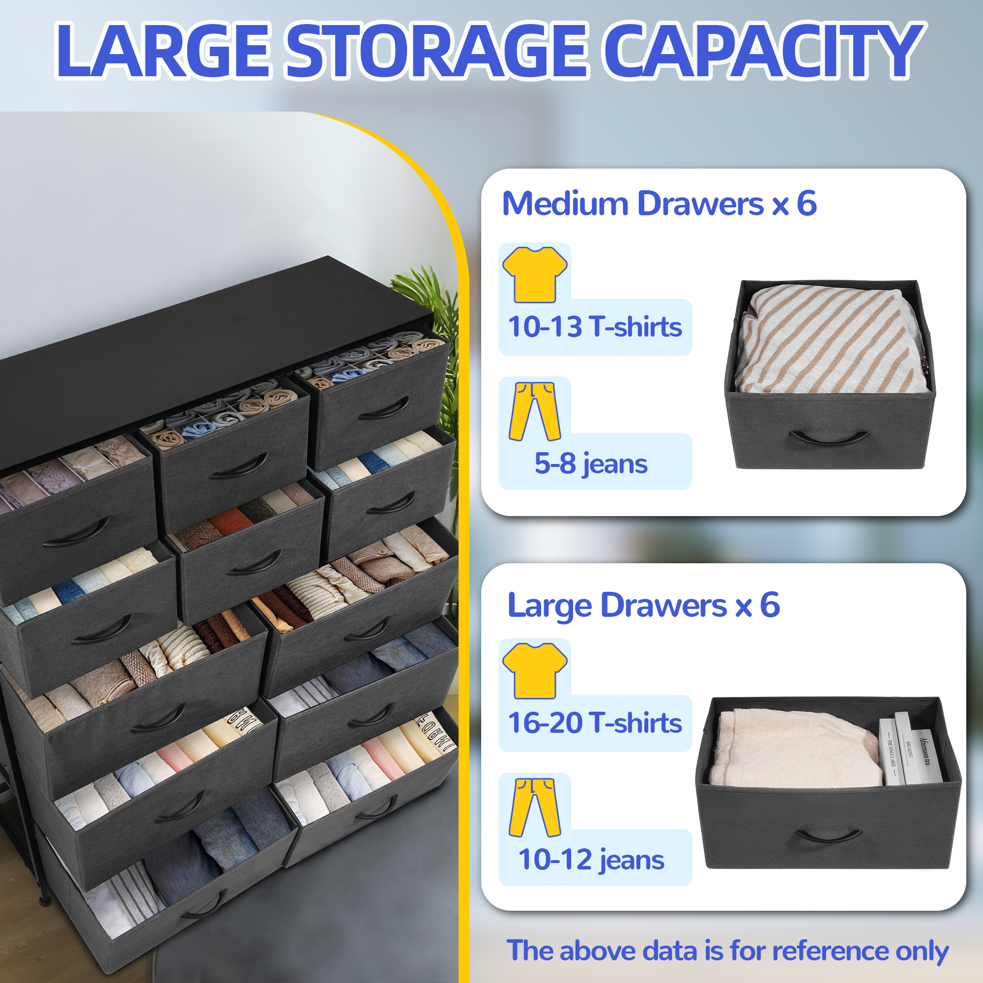 Elevon 12‑Drawer Storage Cabinet, Fabric Dresser with Steel Frame and Wooden Top, Wood Grain Finish, Gray