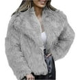 thumbnail image 3 of Women's Faux Fur Coat, Plush Textured Short Jacket, Lapel Collar Cropped Length, Thickened Warm Overcoat, Luxurious Winter Outerwear, Open Front Style Light Ashy L, 3 of 8