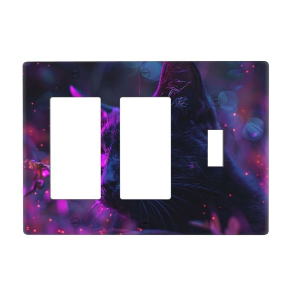 Neon Cat Switch Cover Decorative Wall Plate 3-Gang 2-Decor 1-Toggle Standard Size