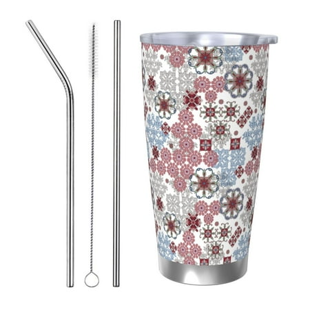 

Zeuib Abstract Floral Printed 20oz Stainless Steel Insulated Car Cup Stainless Steel Thermal Cup Vacuum Insulated Leak-proof Travel Mug Cup-Straw Three-piece Set