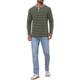 thumbnail image 2 of Men's Casual Long Sleeve Contrasting Colors Striped Henley T-Shirts S Dark Green, 2 of 6