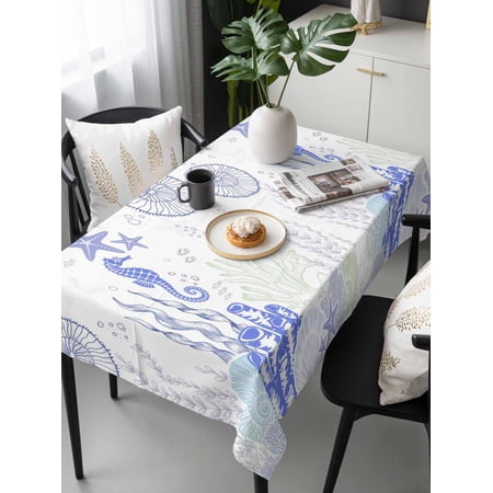 Coastal Purple Tablecloth Rectangle Table Cloth 60x120 Waterproof Tablecloth Outdoor Table Cloth Ocean Coral Starfish Jellyfish Seahorse Washable Table Cover for Kitchen Dinning Party