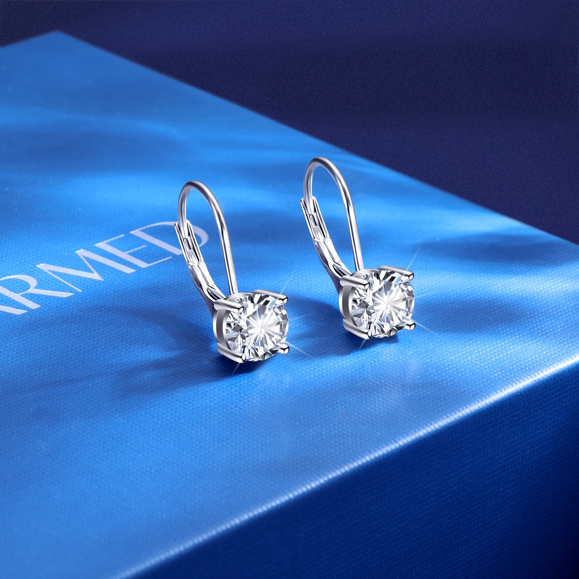 LANCHARMED White Gold Plated Sterling Silver Dangle Earrings,1.0ct-2.0ct D Color Brilliant Round Cut Lab Created Diamond Earring