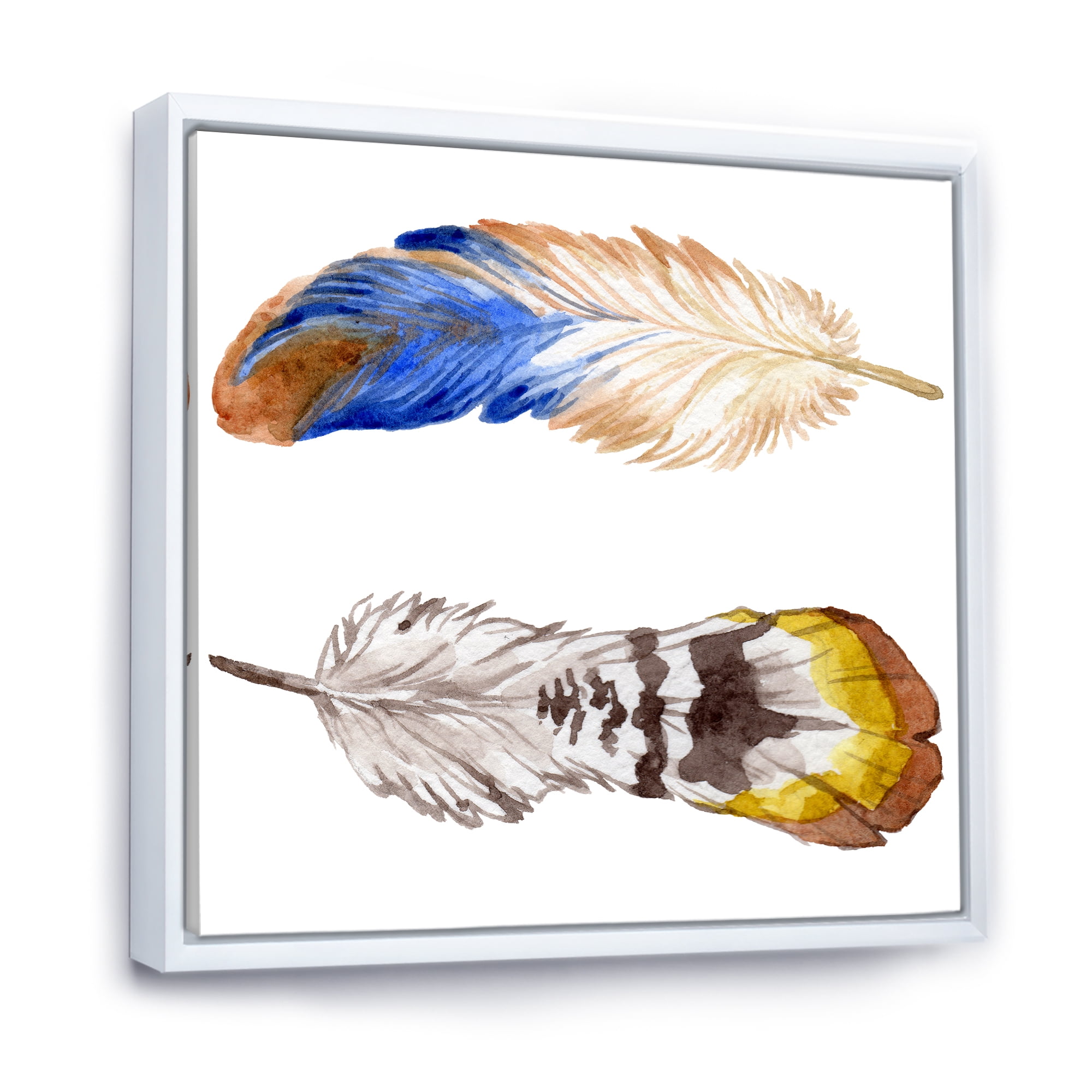 Designart 'Colourful Boho Art Feather Set III' Bohemian & Eclectic Framed Canvas Wall Art Print