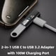 thumbnail image 3 of 3X Adaptador USB C A USB 3.2 2 en 1 con Puerto de Carga de 100 W, Convertidor 4/3 OTG para Ally, para , Negro, 3 of 5