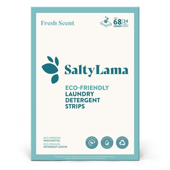 SaltyLama Eco-Friendly Laundry Detergent Sheets, Washes up to 68 Loads, Fresh Scent, 34 Strips