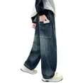 thumbnail image 3 of LRen White Jeans Boys High Waisted Stretch Elastic Waist Baggy Jeans Boy Loose Casual Baggy Fashion Trousers Streetwear with Pockets,Blue,3-4 Years, 3 of 7