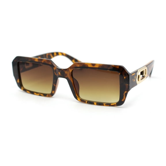 Womens Designer Luxury Narrow Rectangle Plastic Fashion Sunglasses Tortoise - Brown