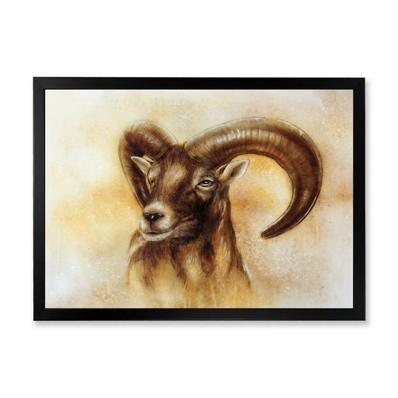 Designart 'Abstract Portrait of Wild Ram With Mighty Horns I' Modern Framed Art Print