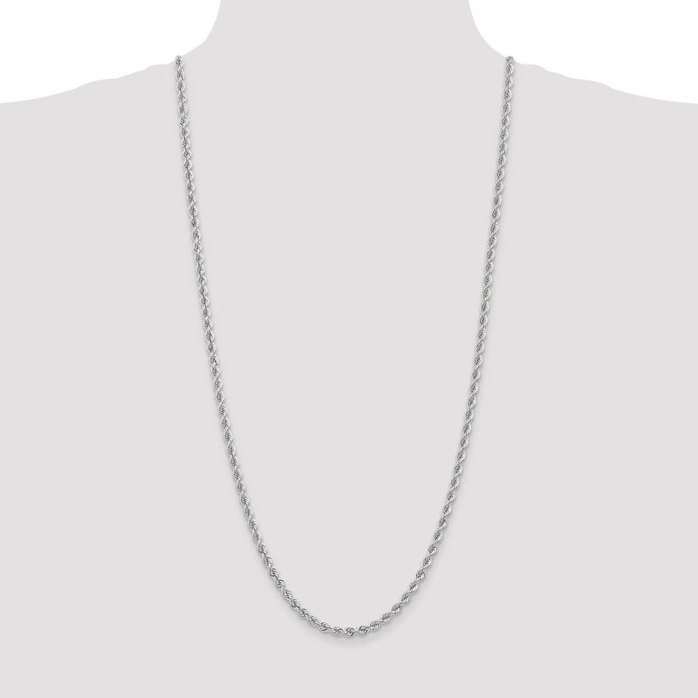 Solid 14k White Gold 4mm Rope Chain Necklace - with Secure 