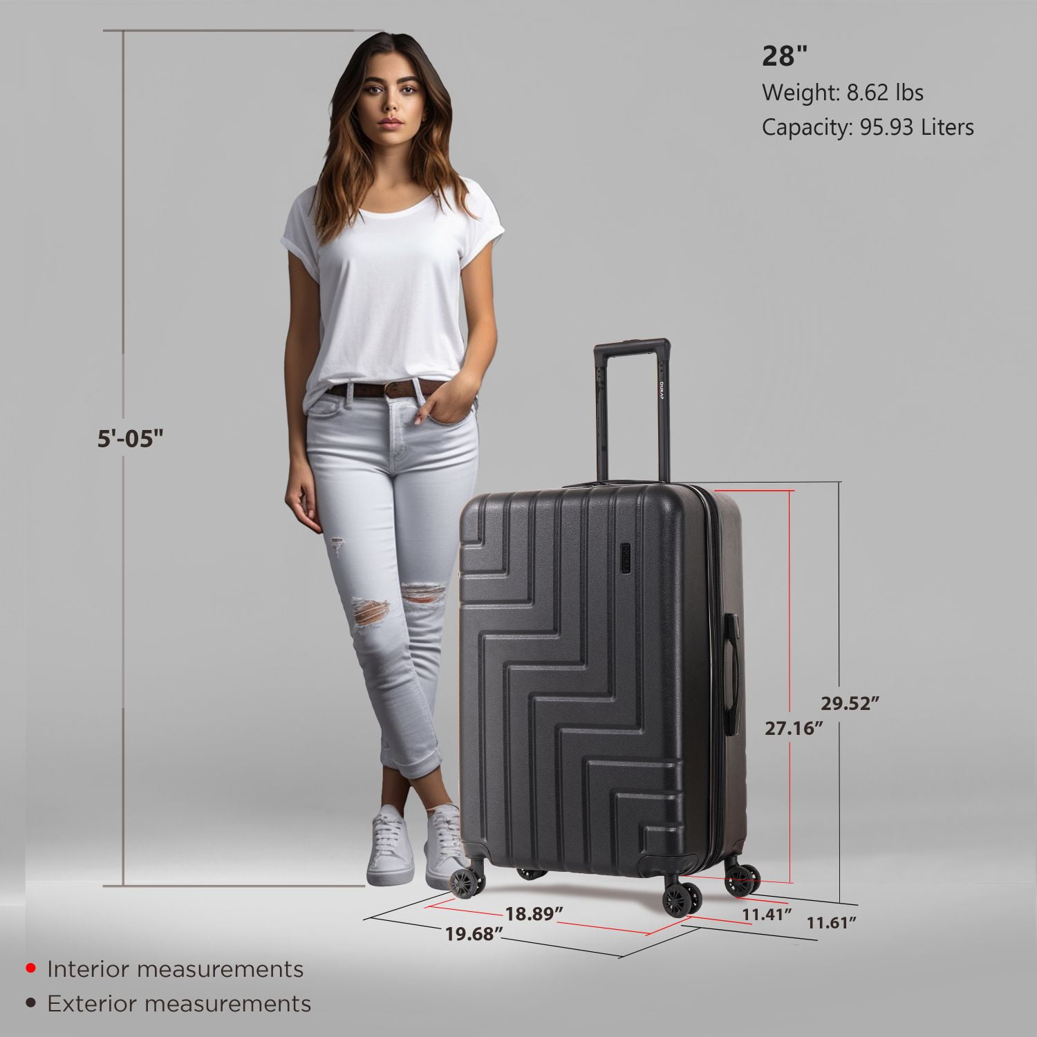 DUKAP ZAHAV 28" Hardside Lightweight Checked Luggage with Spinner Wheels, Handle and Trolley, Black