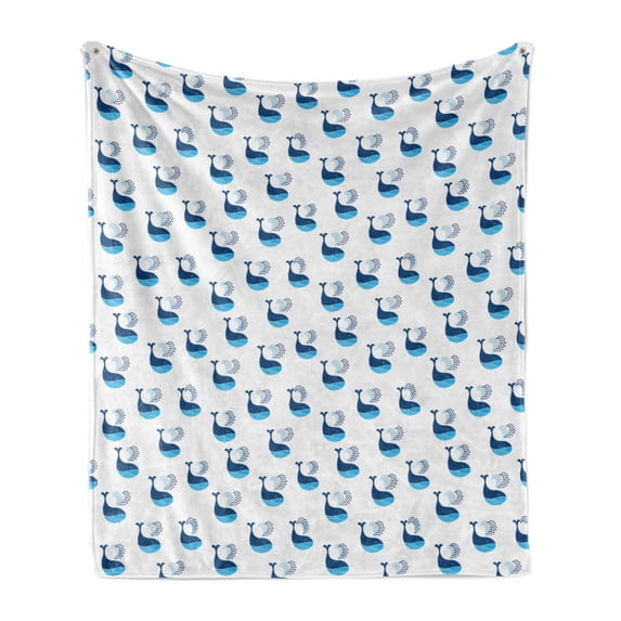 Modern Soft Flannel Fleece Throw Blanket, Whale Fish Swimming in the Ocean Sea Fins Marine Underwater Childish Design, Cozy Plush for Indoor and Outdoor Use, 70" x 90", Dark Sky Blue, by Ambesonne
