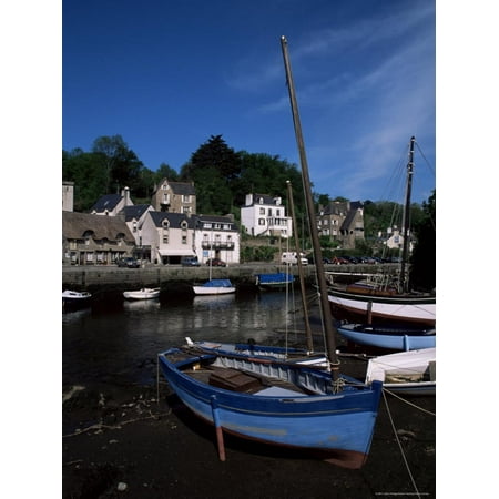 Blue Sailing Dinghy and River Aven, Pont-Aven, Brittany, France Print Wall Art By Julian