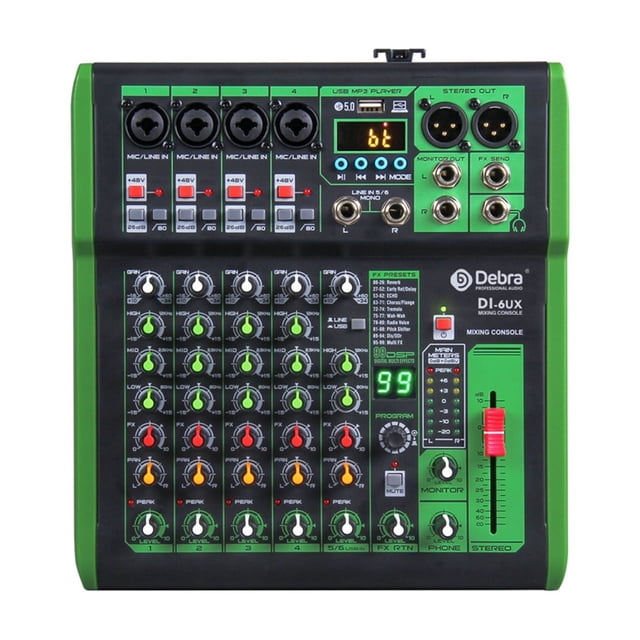 Mixer DJ Console With 99DSP Digital Effect 48V Phantom Power USB MP3 For PC Recording