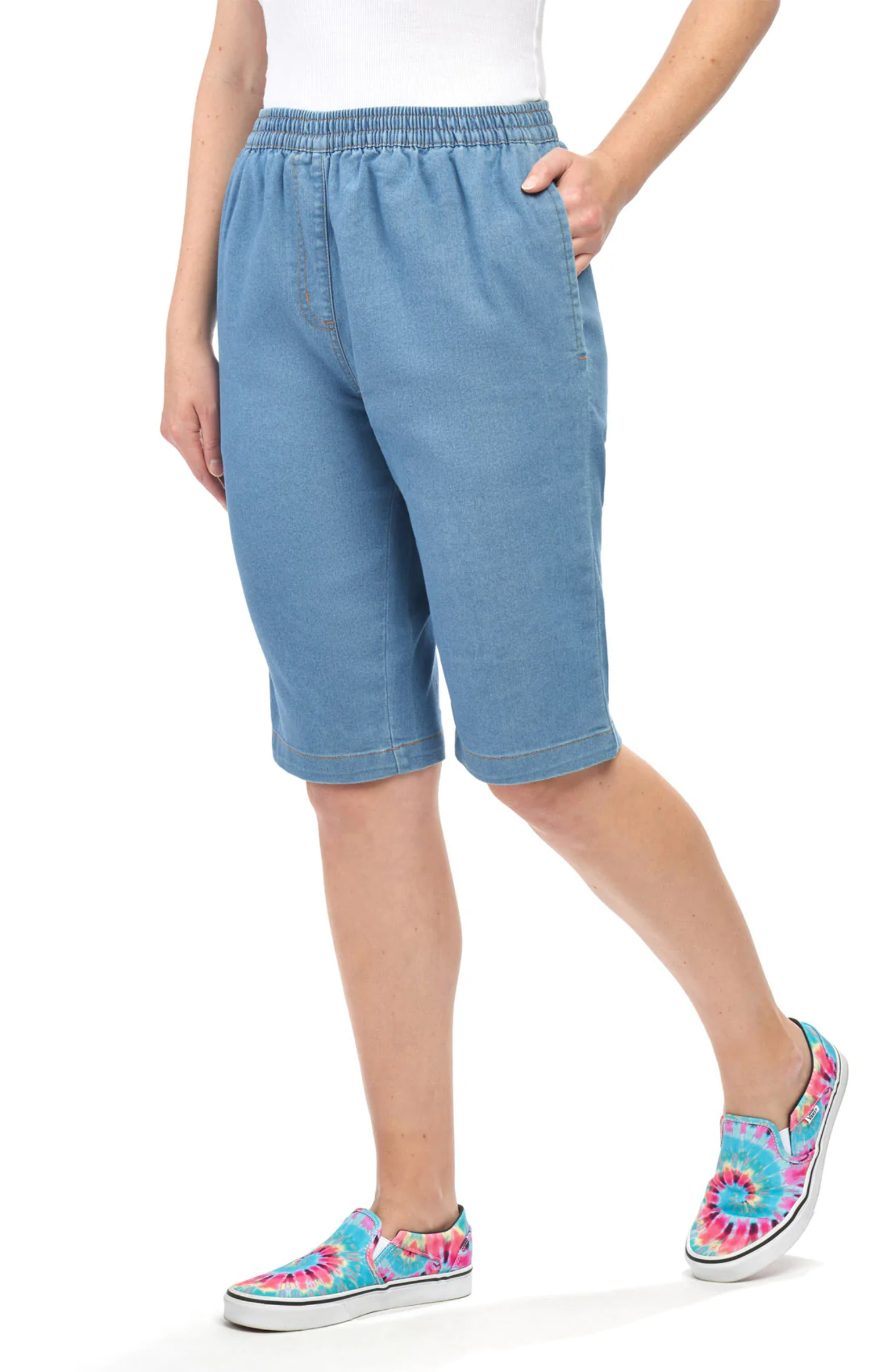 Women's Denim Pull On Bermuda Shorts Easy Pull On Styles in