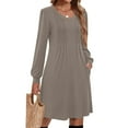 thumbnail image 4 of WTOBBY Women's Solid Color Casual Fashion V-Neck Long Sleeve Mid-Length Dress Elegant Simple Design for Daily Wear and Occasions,Gray 2XL, 4 of 4