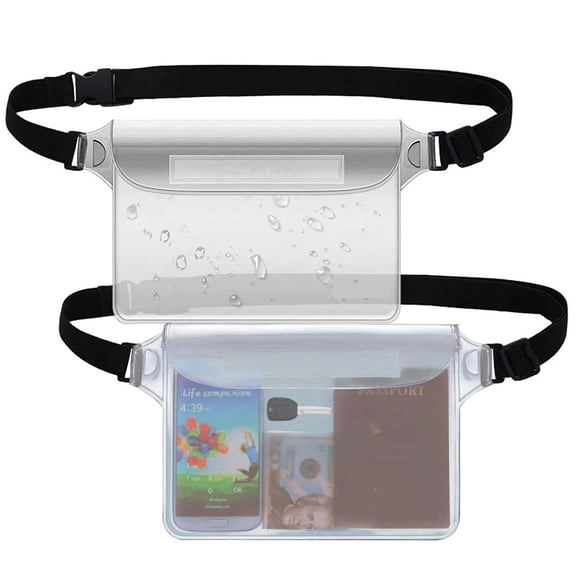2 pack Waterproof Pack - Cruise Essentials - Waterproof Pouch with Adjustable Waist Strap, Zipper Roll-Top Dry Bag for Phone, Keep Passport Valuables Dry for Beach Kayaking Boating（white,Only bags）