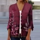 thumbnail image 3 of Cárdigan de botones para mujer, chaqueta estampada, chaqueta de cárdigan con cuello y mangas 3/4, chaqueta de cárdigan informal, cárdigan de algodón de imitación para mujer, 3 of 5