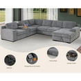thumbnail image 2 of Hybition Chenille Sofa Modern Pullout Sofa bed 7 Seater Sectional Couch with Multifunctional Console & Storage Chaise-Color:Light Grey, 2 of 7
