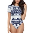 thumbnail image 1 of Bingfone Sea Underwater Animals1 Pattern Women's Round Neck Bodysuit, Tight Snap Button Short Sleeve Bodysuit, Suitable for Party, Sports, Daily Wear-X-Large, 1 of 7